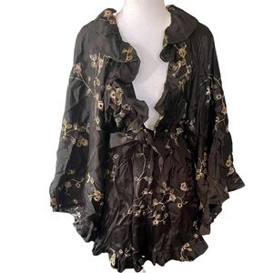 Women’s Free People long sleeved Ruffle Black Gold Romper Small